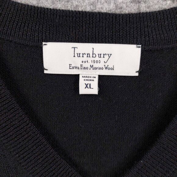 Turnbury Extra Fine Merino Wool Sweater Men’s XL Black V-Neck Classic Knit - Picture 9 of 9
